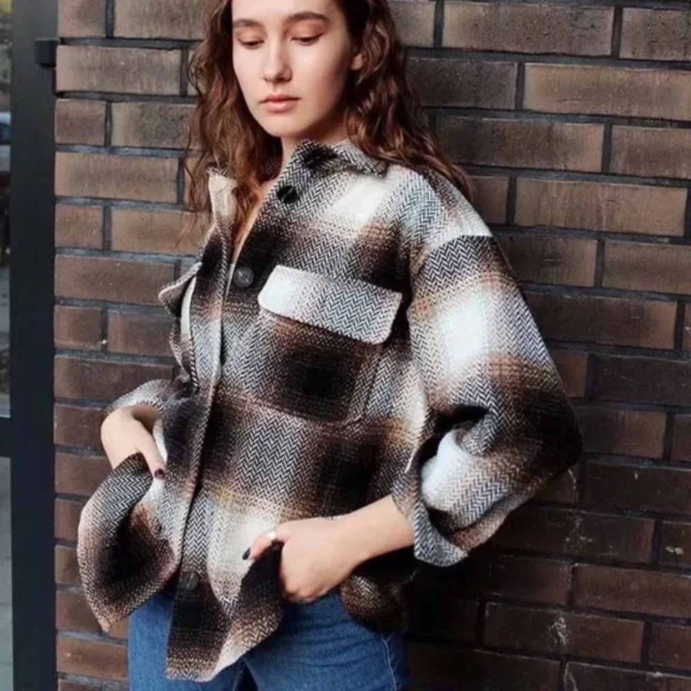 Fall Plaid Flannel Oversized Shacket Shirt Jacket - Picture 6 of 10